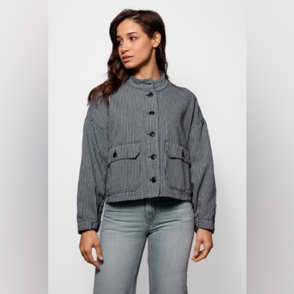 NWT THE GREAT The Pilot Jacket Vintage Hickory Stripe Sz M